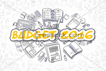 Budget 2016 - Doodle Yellow Word. Business Concept.