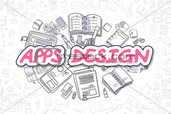 Apps Design - Doodle Magenta Text. Business Concept.