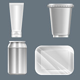 Vector set of silver plastic can with beverage can