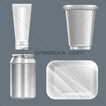 Vector set of silver plastic can with beverage can