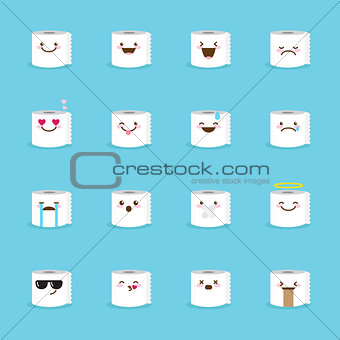 Vector toilet paper emoji set. Funny emoticons.