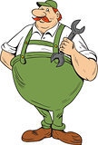 German Repairman Spanner Standing Cartoon