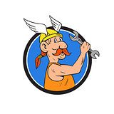 Viking Repairman Spanner Circle Cartoon