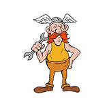 Viking Repairman Standing Spanner Cartoon