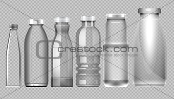 Vector set of transparent glass jar bottle