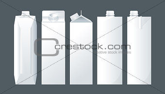 Vector set of white carton beverage pack for milk