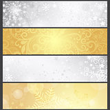 Set silvery and golden gradient winter banners