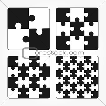 Jigsaw puzzle four vector flat blank templates set