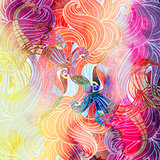 Watercolor multicolored abstract wavy elements