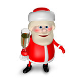 3D Illustration of Santa Claus with  Glass of Champagne
