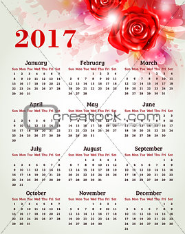 Calendar for 2017 year with rose