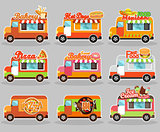 Set of vector illustrations food truck.