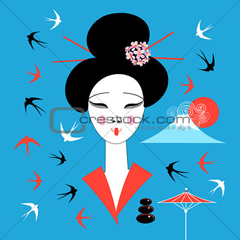 Vector portrait of a Japanese geisha