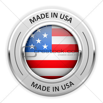 Silver medal Made in USA with flag