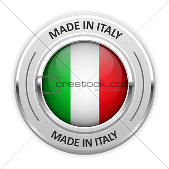 Silver medal Made in Italy with flag