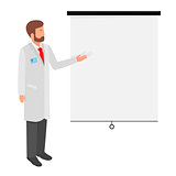 Vector illustration medical worker. Man shows on the Board.