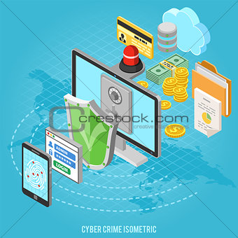 Cyber crime isometric concept