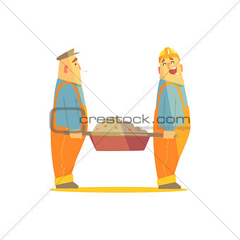 Two Builders With Barrow On Construction Site