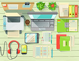 Modern Office Desk Elements Set View From Above