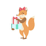 Fox Cute Animal Character Attending Birthday Party