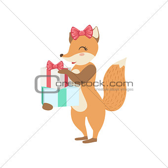 Fox Cute Animal Character Attending Birthday Party