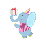 Elephant Cute Animal Character Attending Birthday Party