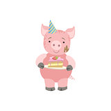 Pig Cute Animal Character Attending Birthday Party
