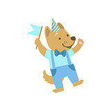 Puppy Cute Animal Character Attending Birthday Party
