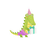 Crocodile Cute Animal Character Attending Birthday Party