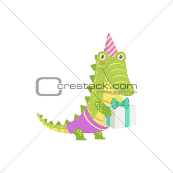 Crocodile Cute Animal Character Attending Birthday Party