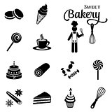 Bakery and sweets silhouette icons collection