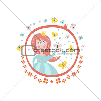 Crowned Princess Fairy Tale Character Girly Sticker In Round Frame