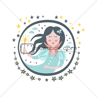 Good Witch Fairy Tale Character Girly Sticker In Round Frame
