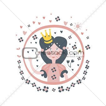 Princess Fairy Tale Character Girly Sticker In Round Frame
