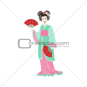Japanese Geisha With Paper Fans