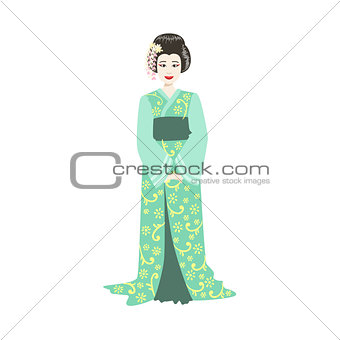 Japanese Geisha In Turquoise Kimono