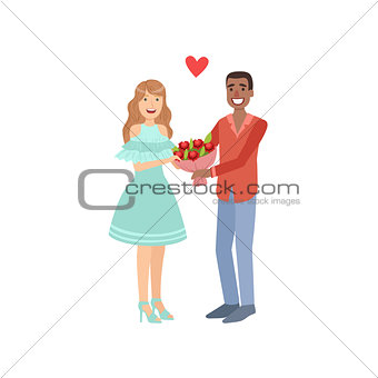 Couple In Love, MAn Presenting Bouquet