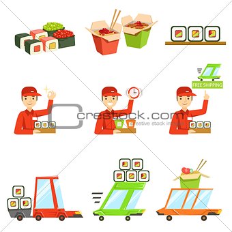 Asian Food Fast Delivery Service Process Info Illustration