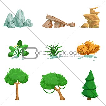 Landscape Natural Elements Set Of Detailed Icons