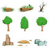 Natural Landscape Objects Set Of Detailed Icons