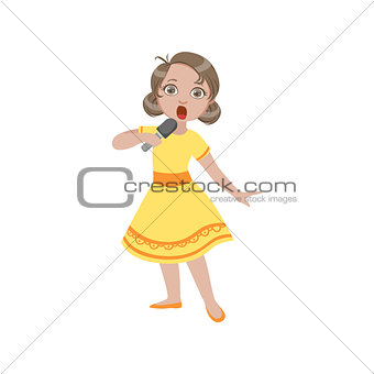 Girl In Yellow Dress Singing In Karaoke