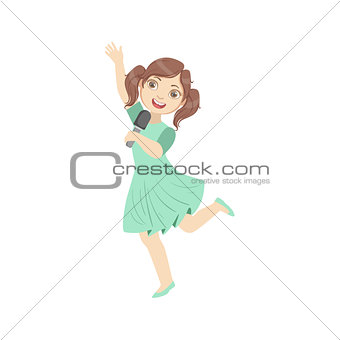 Girl In Blue Dress Singing In Karaoke
