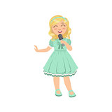 Blond Girl Singing In Karaoke
