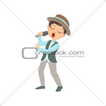 Boy In Hat Singing In Karaoke