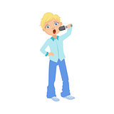 Boy In Blue Outfit Singing In Karaoke