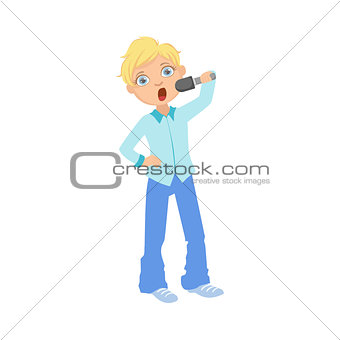 Boy In Blue Outfit Singing In Karaoke