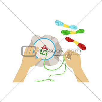 Child Doing Embroidery Illustration With Only Hands Visible From Above
