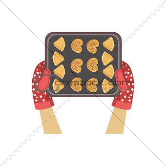 Child With Cookie Tray Illustration  Only Hands Visible From Above