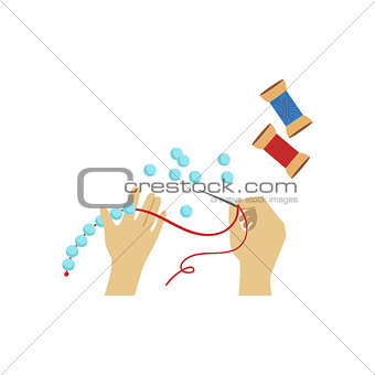 Child Doing Bead Necklace Illustration With Only Hands Visible From Above