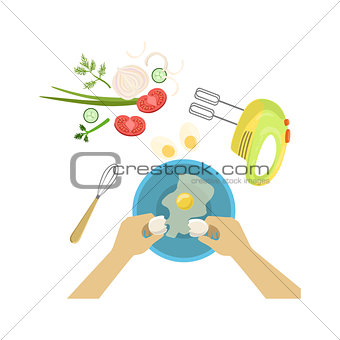 Child In Cooking Class Illustration With Only Hands Visible From Above